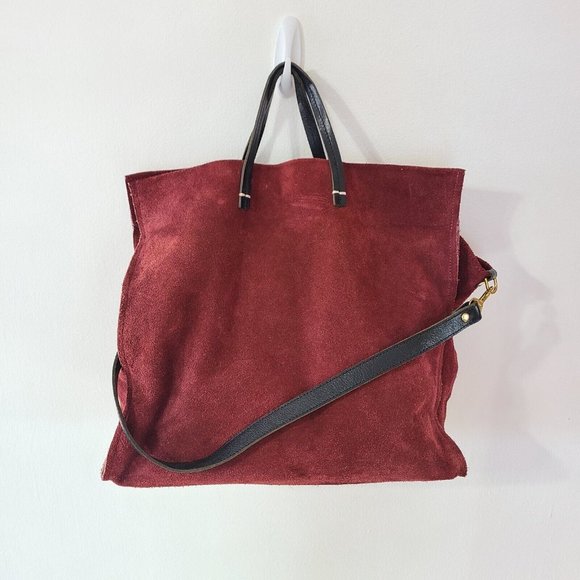 Clare V. Vivier Burgundy Suede Simple Tote Purse Bag - Picture 1 of 6